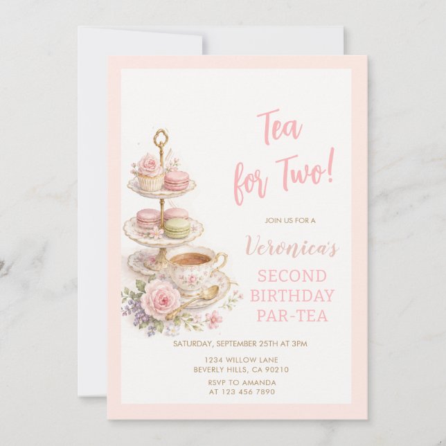 Convite de Aniversário para Chá Floral para Dois (Frente)