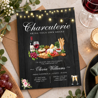 Convite de aniversário para charcuteria BYOB preto