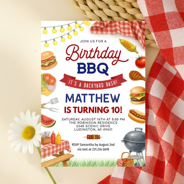 Convite de aniversário para CHURRASCO de quintal (Backyard BBQ Birthday Invitation)