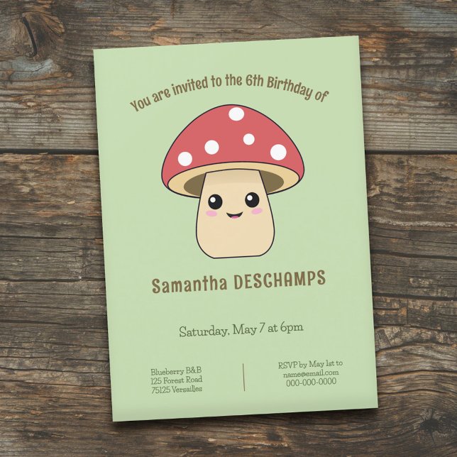 Convite de Aniversário para Cogumelos (Cute Mushroom Birthday Invitation)