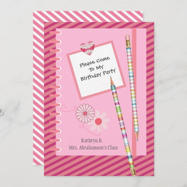 Convite de Aniversário para Colega de Aula e Bonit (Frente/Verso)