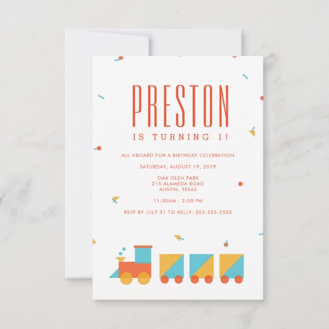 Convite de Aniversário para Comboio Tangram (Frente)