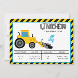 Convite de Aniversário para Construção Amarelo Azu