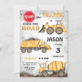 Convite de Aniversário para Construção em Preto e