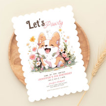 Convite de aniversário para Corgi Puppy | Cachorro