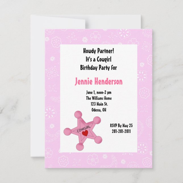 Convite de Aniversário para Crachá de Garota Rosa (Frente)