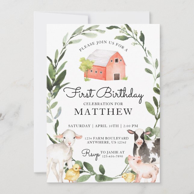 Convite de Aniversário para Criações de Menino (Frente)