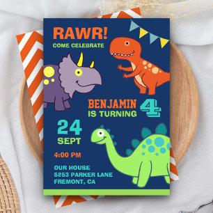 Convite de Aniversário para Crianças com Dinossaur