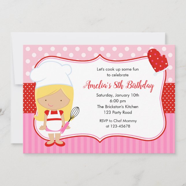 Convite de Aniversário para Crianças Cozinhar (Bak (Frente)