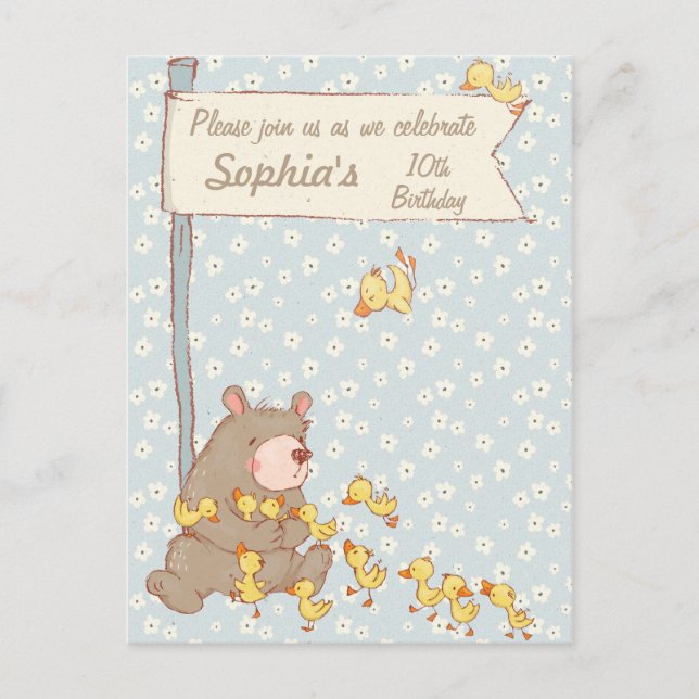 Convite de Aniversário para Crianças de Urso e Duc (Frente)