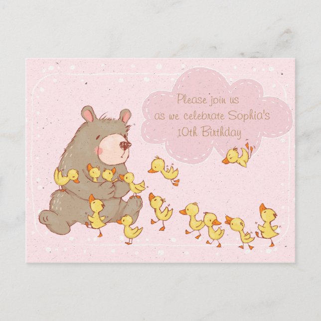 Convite de Aniversário para Crianças de Urso e Duc (Frente)