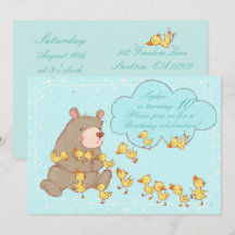 Convite de Aniversário para Crianças de Urso e Duc