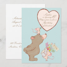 Convite de Aniversário para Crianças de Urso e Rat