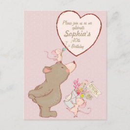 Convite de Aniversário para Crianças de Urso e Rat