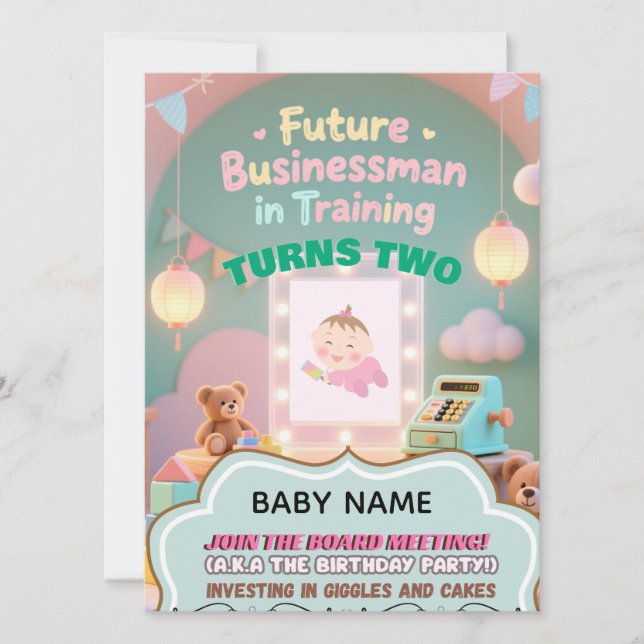 Convite de aniversário para crianças do Pastel Gre (Frente)