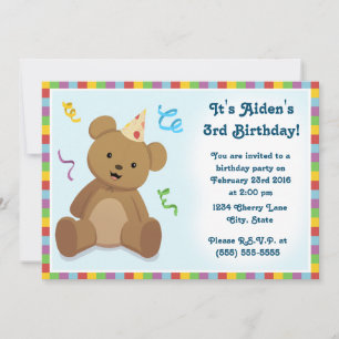 Convite de Aniversário para Crianças do Urso de Te