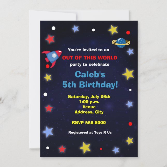Convite de Aniversário para Crianças Foguete Espaç (Frente)