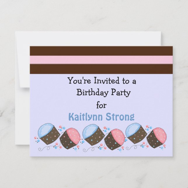 Convite de Aniversário para Cupcake Bonito (Frente)