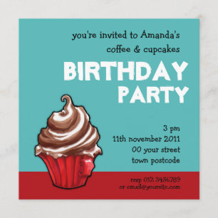 Convite de Aniversário para Cupcake de Café Verm