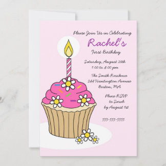 Convite de Aniversário para Cupcake de Garota Rosa