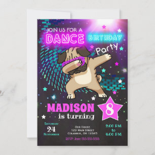 Convite de Aniversário para Dabbing Pug / Dance Pa
