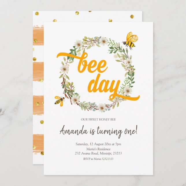 Convite de Aniversário para Daisy e Bee Day (Frente/Verso)