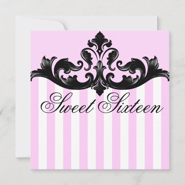 Convite de Aniversário para Damas Rosa e Pretas (Frente)