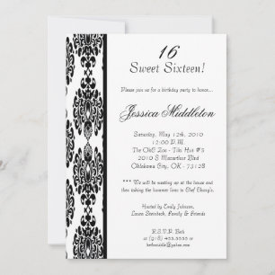 Convite de aniversário para Damask Branco 5x7