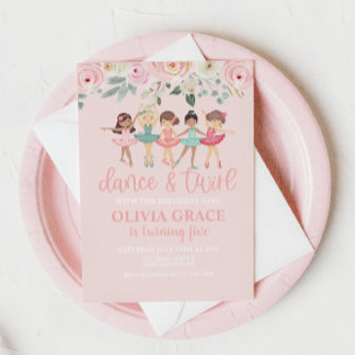 Convite de Aniversário para Dança e Balé Floral Tw