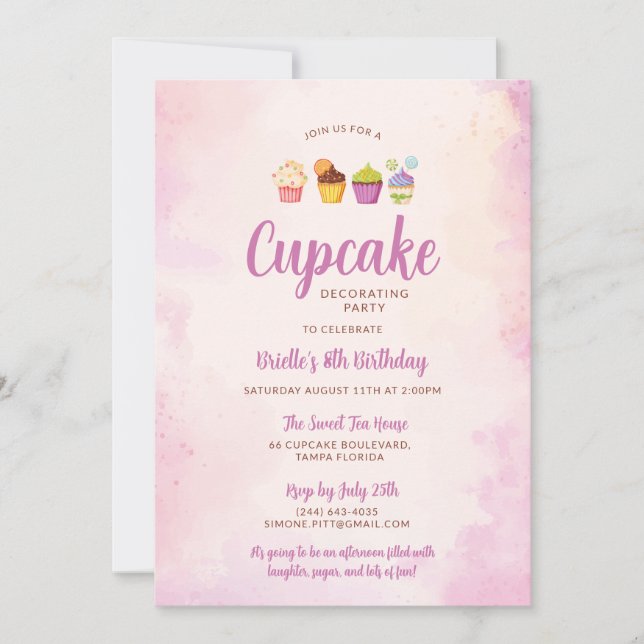 Convite de Aniversário para Decoração de Cupcake (Frente)