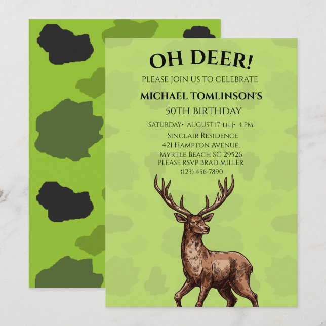 Convite de aniversário para Deer Hunter Camouflage (Frente/Verso)