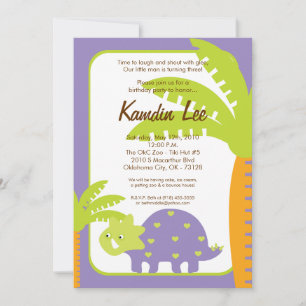 Convite de Aniversário para Dinossaur Dino, 5x7