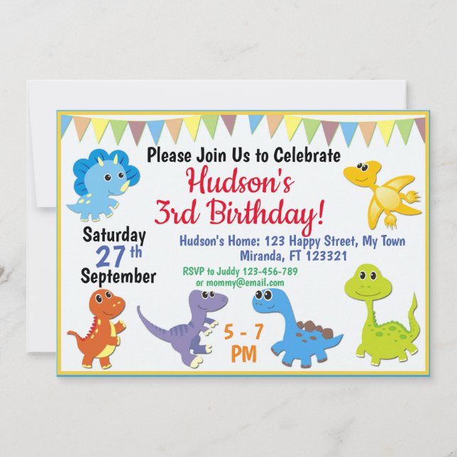 Convite de aniversário para Dinossauro (Frente)