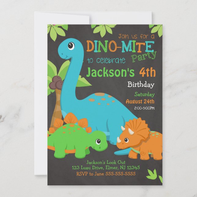Convite de Aniversário para Dinossauro / Festa Din (Frente)