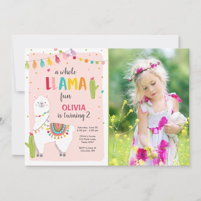 Convite de aniversário para diversão de Lama, Alpa (Frente)