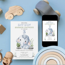 Convite de Aniversário para Elefante de Cara Tímid