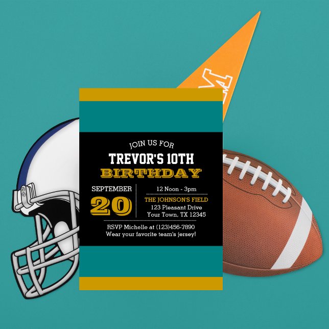 Convite de Aniversário para Equipe Negra e Teal (Criador carregado)