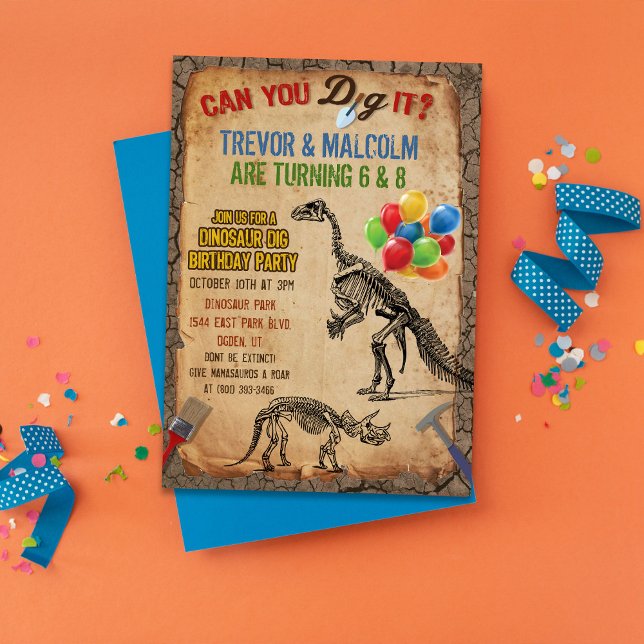 Convite de Aniversário para Escavação de Dinossaur (Criador carregado)