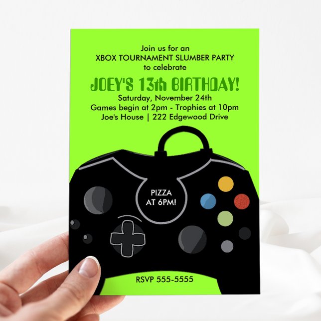 Convite de Aniversário para Estação de Video Game  (Video Gamer Birthday Invitation )