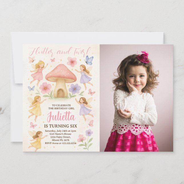 Convite de Aniversário para Fada Elegante com foto (Frente)