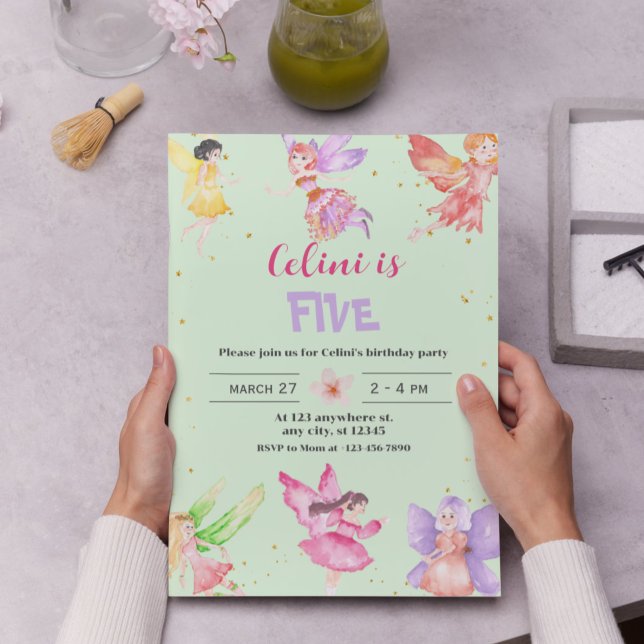 Convite de Aniversário para Fadas Láteas Douradas (Gold Magical Fairy Birthday Invitation)