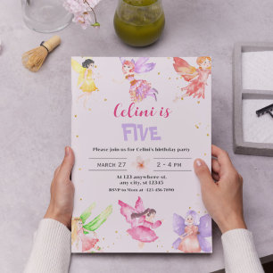 Convite de Aniversário para Fadas Láteas Douradas