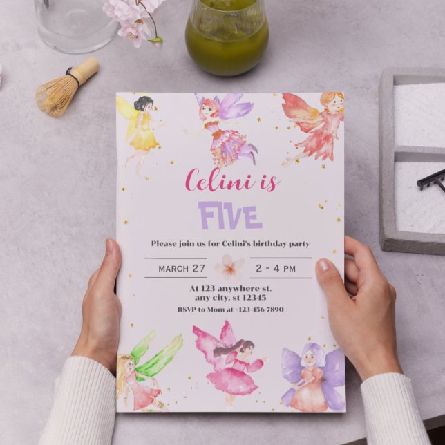 Convite de Aniversário para Fadas Láteas Douradas (Gold Magical Fairy Birthday Invitation)