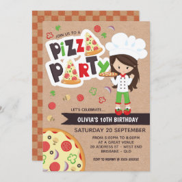 Convite de aniversário para Faux Kraft Girl Pizza 