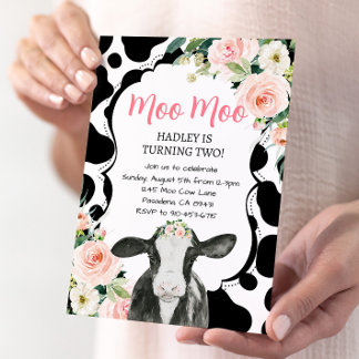 Convite de Aniversário para Fazenda de Vaca Floral