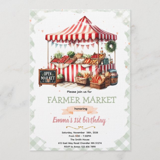 convite de aniversário para feira de agricultores (Frente)