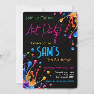 Convite de Aniversário para Festa de Arte com Tint