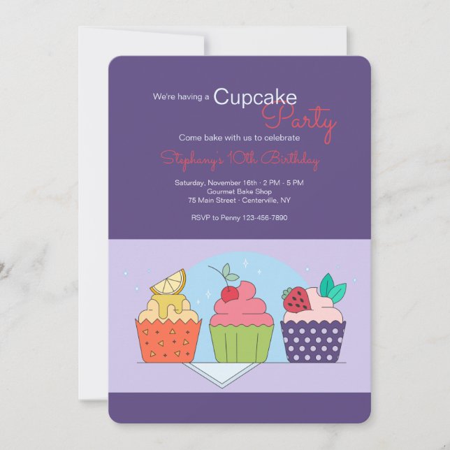 Convite de Aniversário para Festa de Cupcake (Frente)