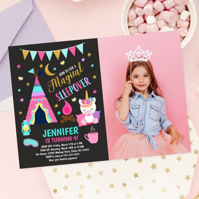 Convite de Aniversário para Festa de Dormir de Uni (Criador carregado)