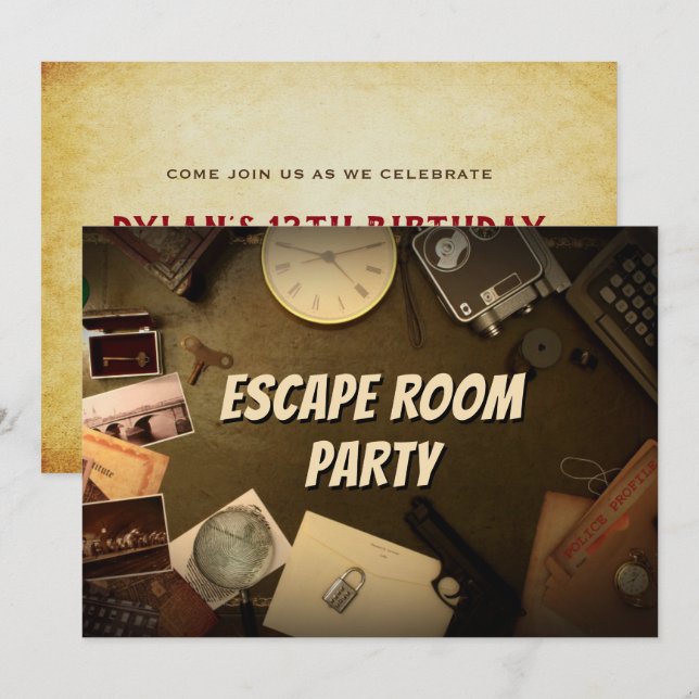 Convite de Aniversário para Festa de Escape Room d (Frente/Verso)